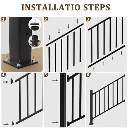 Aluminum Deck Railing Kit, Modular 36 in H. x 4 Ft W Stair Railing Kit for Outdoor Steps,Heavy Duty Balustrade System for Deck, Porch, Patio & Balcony(1 Post, 1 Panel) - size: 4 Feet-Stair
