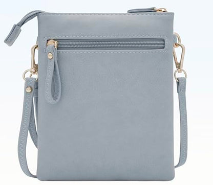 Solene Small Multi Zipper Pockets Crossbody Bag with Detachable Wristlet - color: Blue Grey