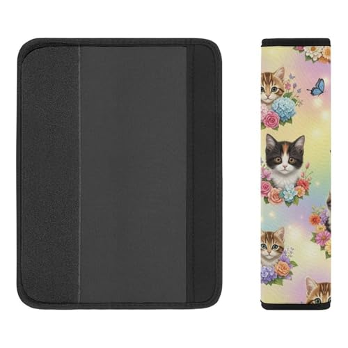 2 Pack Universal Fit Seat Belt Shoulder Pad for Kids, Car Seats Pushchair Strollers High Chair Pushchair, Cute Cat Floral Art Shoulder Protector, Anti-Slip Pad - color: Pattern 883