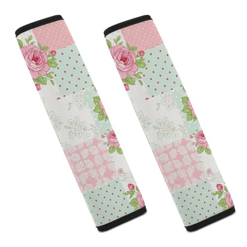 Soft Padded Seat Belt Shoulder Pad for Elderly Support, Stroller Pushchair High Chair, 2 Pack Floral Pink Roses Patchwork Shoulder Harness Cover Neck and Shoulder Support - color: Pattern 367
