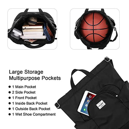 Dry Wet Drawstring Backpack with Shoe Compartment for Women Adjustable Gym Bag - color: Black