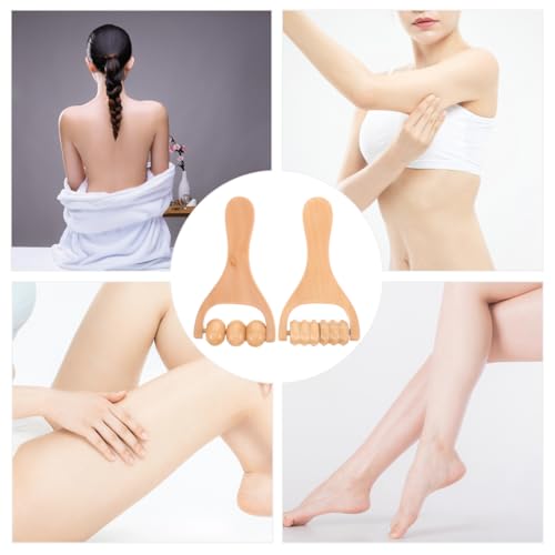 SHINEOFI 2Pcs Wooden Massage Roller, Hand Muscle Roller Stick, Bead Massage Tool for Legs, Manual Wood Therapy Tools for Arms Feet Shoulder Acupoint Tissue Relief