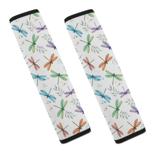 2 Pack Magical Dragonfly Floral White Seat Belt Shoulder Pad Breathable Shoulder Harness Cover for Child, All Vehicles, Neck and Shoulder Support - color: Pattern 419