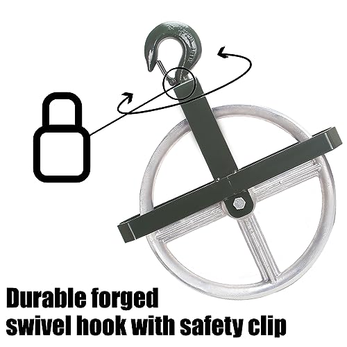 POPMOON Scaffold Hoist Pulley 12" Aluminum Pulley Wheel Load 1000lbs | Heavy Duty 12 inch Scaffolding Wheels Ladder Hooks Pulley with Safety Latch Lock, Scaffold Hoist Pulley for Lifting with Rope