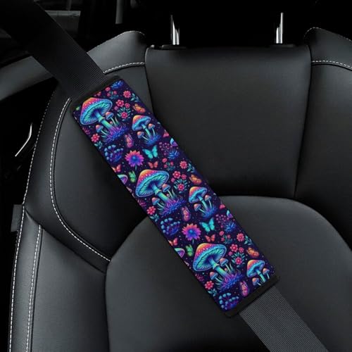 2 Piece Universal Fit Seat Belt Cover for Adult Use, Most Cars, Gothic Hippie Trippy Magic Mushroom Seat Belt Covers Cushion, Shock Absorption - color: Pattern 240