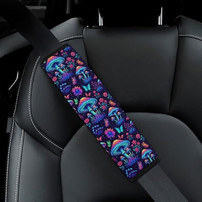 2 Piece Universal Fit Seat Belt Cover for Adult Use, Most Cars, Gothic Hippie Trippy Magic Mushroom Seat Belt Covers Cushion, Shock Absorption - color: Pattern 240