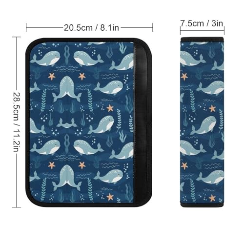 2 Pack Breathable Car Seat Straps Shoulder Pads for Adults and Children, All Vehicles, Cute Ocean Navy Blue White Cartoon Manatee Harness Pads Strap, Pressure Relief - color: Pattern 1109