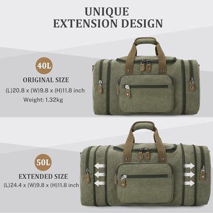 Gonex Canvas Duffle Bag for Travel 50L Duffel Overnight Weekender Bag (Army Green) - color: Army Green, size: Large-50L (Without Shoe Compartment)