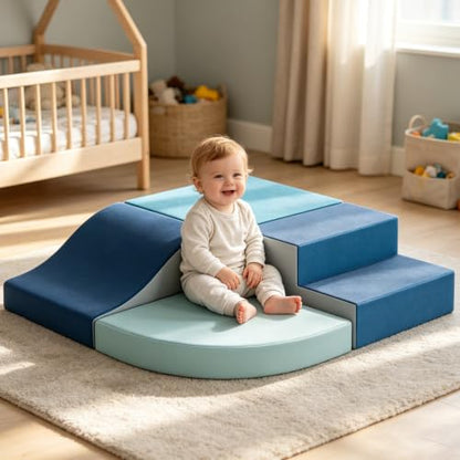 OUTLANE Climbing Toys for Toddlers, Foam Climbing Blocks, Indoor Climb & Crawl Playset, 4-Piece Set, Blue - color: 4-piece