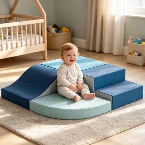 OUTLANE Climbing Toys for Toddlers, Foam Climbing Blocks, Indoor Climb & Crawl Playset, 4-Piece Set, Blue - color: 4-piece