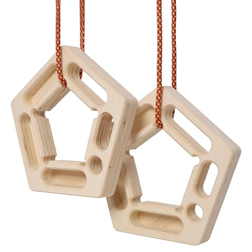 2Pcs Triangle Climbing Hangboard with Rope, Training Finger Grip, Fingerboard Rock Climbing for Outdoor Home - color: Brown-B