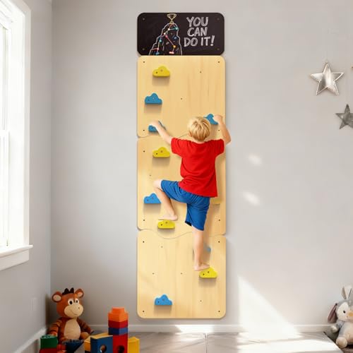 Wooden Climbing Wall for Kids, Indoor Climbing Wall Panels with 12 Rock Holds, Montessori Climbing Toy for Playroom & Home Gym, Aged 3+