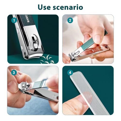 4 Pcs Precision Nail Clippers Set for Men Women Sturdy Stainless Steel Fingernail Toenail Clippers with Glass File - Ideal for Thick Nails and Travel - color: 4 Piece-silver