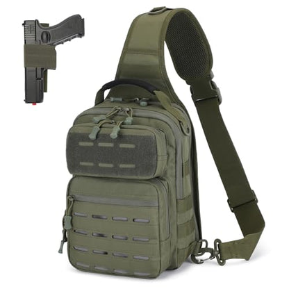 HUNTVP Sling Bag for Men Concealed Carry Bag Tactical Sling Bag Crossbody Molle CCW Chest Pack Backpack EDC Military Shoulder Bag with Holster & Accessory Slots, Army Green - color: Army Green
