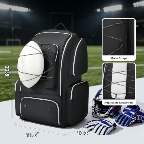 Football Backpack Bag with Separate Shoe Compartment, Large Capacity Sports Gear Bag with Multiple Pockets, Fence Hook & Padded Shoulder Straps, Durable Sports Duffel for Youth and Adult Players