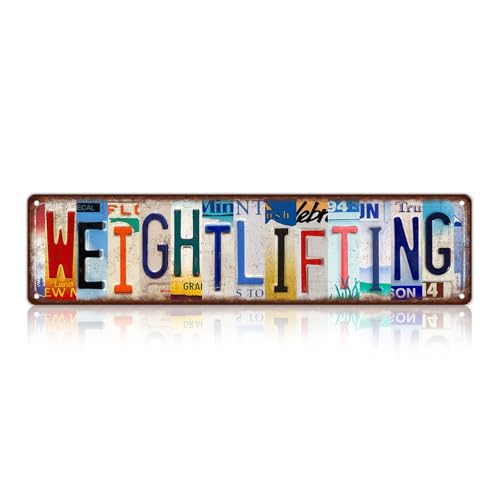 Vintage Sport Metal Tin Signs Weightlifting Wall Decor | Street Signs for Weightlifting Club 16 x 4 Inches - color: Weightlifting Sign