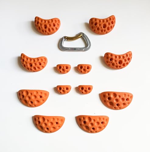 Moon Rock Climbing Holds Easy to Grab Holds for Home Climbing Walls and Swing Sets. Positive in Cut Jugs Great for Kids. Dual Texture, Eco Friendly, Non-Toxic. 2X Stronger Recycled Material. (Orange) - color: Orange