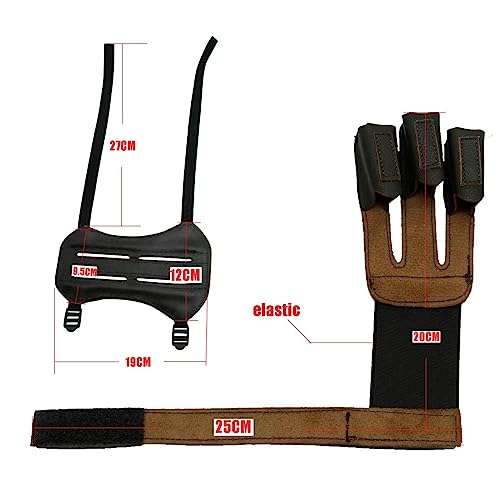Linkboy Archery Gloves Hunting Shooting Three Finger ，Arm Guard 100% Pure Ox Leather Protection Archery Protective Gloves Brown - 1set