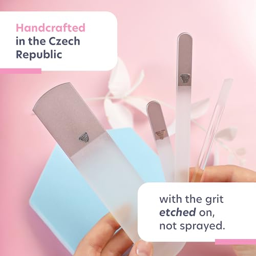 Bona Fide Beauty Czech Glass Gift Set: Foot File, Nail File, Cuticle Pusher | Rose color set: genuine Bohemian crystal glass set includes protective cases and sleeves. Reusable and easy to clean. - color: Rose Gold