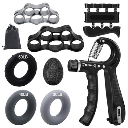 Grip Strength Trainer Forearm Strengthener Kit 8 Pack, Adjustable Hand Gripper Strengthener 10-100KG, Finger Strengthener Exerciser, Grip Ring and Hand Exercise Stress Balls for Arthritis Hand Therapy