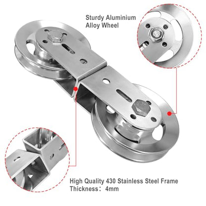 Swivel Dual Pulleys 360° Rotation Roller Double Pulley Wheel for DIY Home Gym Cable Machines Silent Bearing Swivel Groove Wheel Pull Down Attachment Weight Lifting