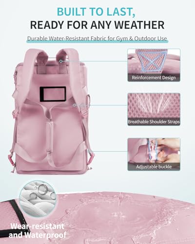 ECOHUB 40L Gym Bag for Women Men Water Resistant Sports Duffle Bag with Shoe Compartment & Wet Pocket, Travel Weekender Camping Backpack - color: Pink
