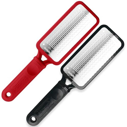 Microplane Colossal Foot File, Red and Black - The Original Stainless-Steel Foot Scraper, Dead Skin/Callus Remover for Feet, Foot Scrubber, Pedicure Tools for Salon-Quality Foot Care (2 Piece Set) - style: Red & Black