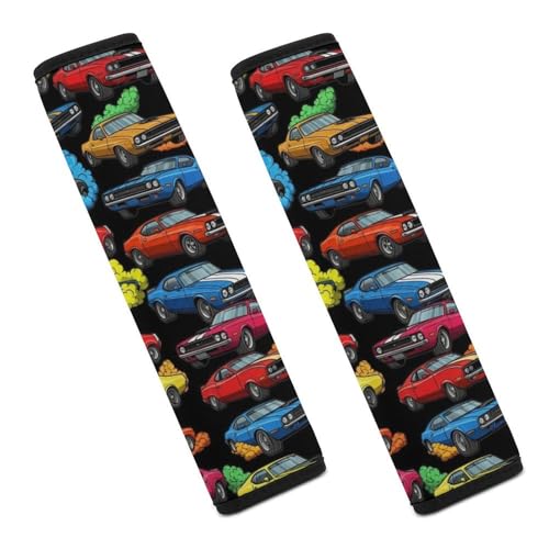 2 Pack Black Vintage Sports Car Print Car Seat Straps Shoulder Pads Soft Padded Shoulder Harness Cover for Adult Use, Stroller Pushchair High Chair, Pressure Relief - color: Pattern 244
