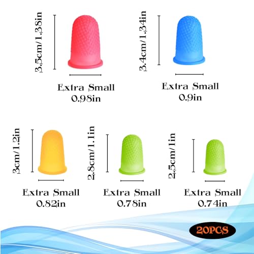 Reusable Silicone Thumb Protectors, 5 Sizes, 20PCS, for Finger Protection When Organizing Books in The Office, with Thread