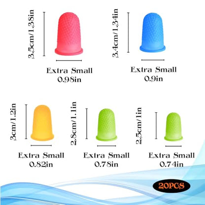 Reusable Silicone Thumb Protectors, 5 Sizes, 20PCS, for Finger Protection When Organizing Books in The Office, with Thread