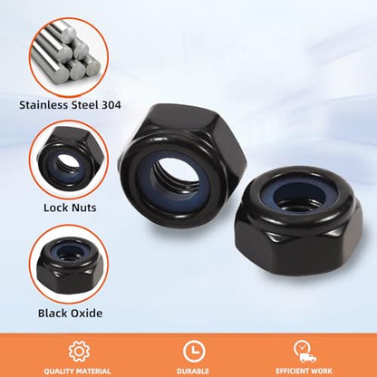 1/4-20 Nylon Insert Hex Lock Nuts Locknuts, 304 Stainless Steel 18-8, Black Oxide, 25 PCS - color: Black, size: 1/4-20