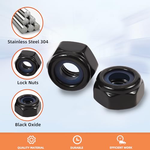 5/16-18 Nylon Insert Hex Lock Nuts Locknuts, 304 Stainless Steel 18-8, Black Oxide, 25 PCS - color: Black, size: 5/16-18