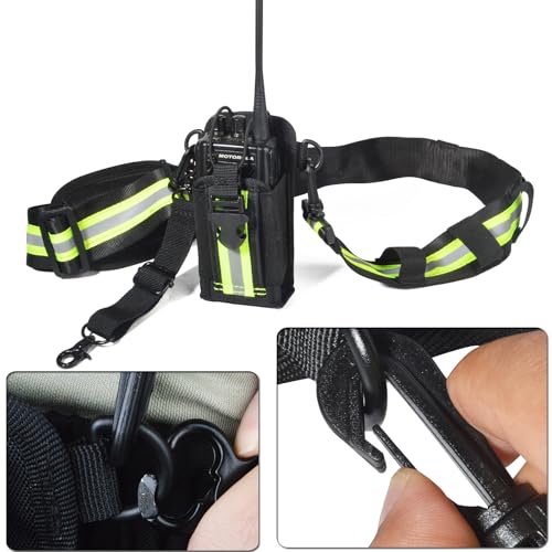 HYS Molle Nylon Elastic Pouch Case, Adjustable Reflective Shoulder Strap | Shoulder Strap W/Padded Non-Slip for Shoulder Speaker Mic Holder, Anti-Sway Strap, Hands-Free Two Way Radio Case - color: Green