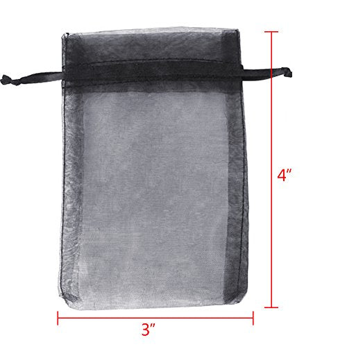 Boshen 100/200PCS Organza Gift Candy Sheer Bags Mesh Jewelry Pouches Drawstring Bulk for Wedding Party Favors Christmas (3" X 4"(100PCS), Black) - color: Black-3" X 4"(100PCS)