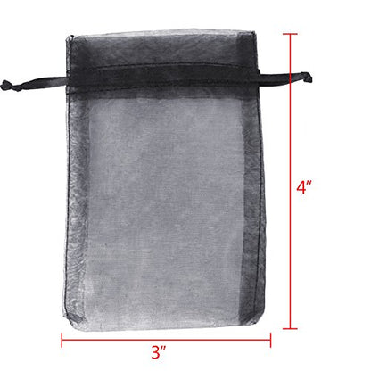 Boshen 100/200PCS Organza Gift Candy Sheer Bags Mesh Jewelry Pouches Drawstring Bulk for Wedding Party Favors Christmas (3" X 4"(200PCS), Black) - color: Black-3" X 4"(200PCS)