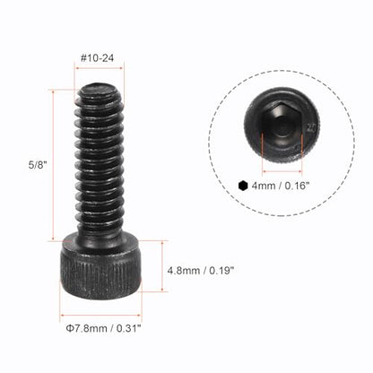 uxcell #10-24x5/8" Hex Socket Head Cap Screw Bolts 12.9 Grade Alloy Steel 25pcs - size: #10-24x5/8"