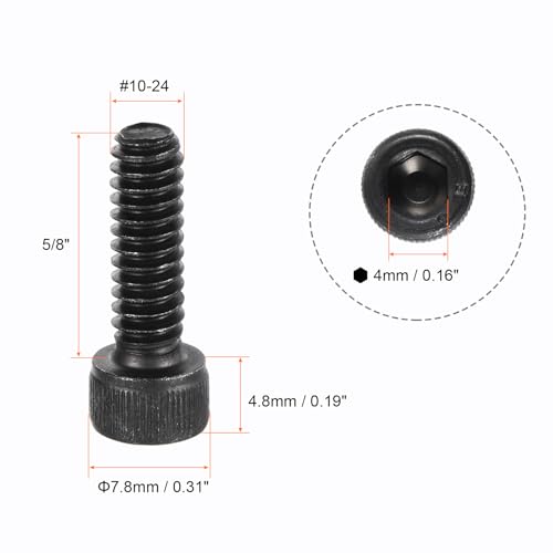 uxcell #10-24x5/8" Hex Socket Head Cap Screw Bolts 12.9 Grade Alloy Steel 25pcs - size: #10-24x5/8"