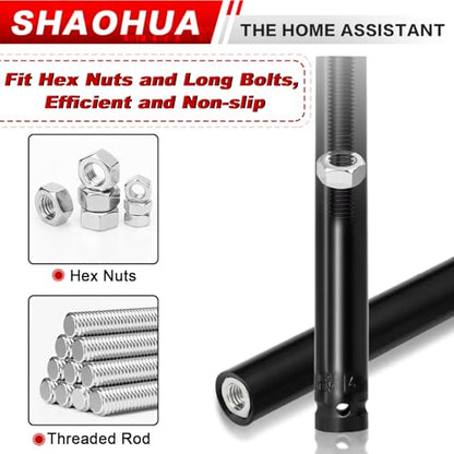 9/16"(14mm) Nut Driver 6" 12", Deep Nut Runner Hollow Socket w/ 1/4" Hex Shank Adapter, 1/2" Drive 9/16 Socket for Ceiling Long Threaded Rod Bolts/Ductwork, 2 Lengths for Overhead Fastening - size: F. 9/16(14mm) 6" 12"