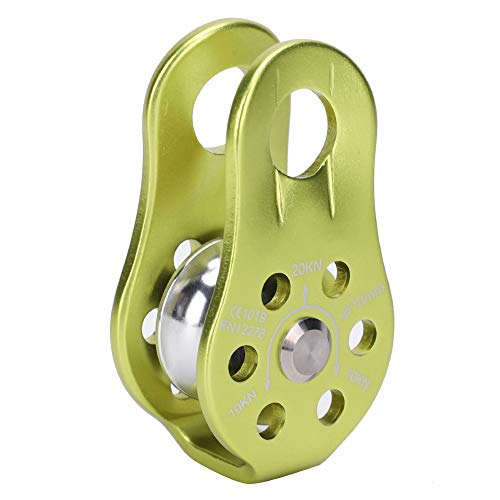 20KN Small Rope Pulley, Rock Climbing Pulley with Ball Bearings for Rock Climbing, Traction, Transportation, and More - color: Green