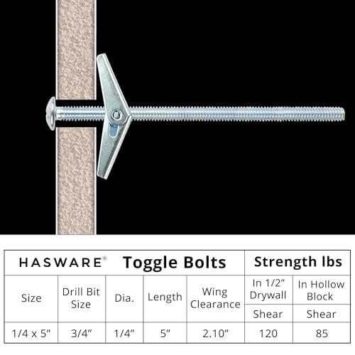 HASWARE Toggle Bolt Zinc Plated Steel and Wing Nut for Hanging Heavy Items on Drywall 1/4x5 (8 Pack) - size: 1/4x5" (8 Pack)