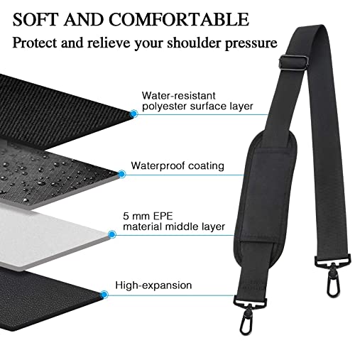 Taygeer Shoulder Strap, 52" Universal Replacement Laptop Bag Strap, Black | Adjustable Comfortable Padded Belt, with Metal Hooks, for Briefcase Computer Carrying Case Gym Duffel Messenger Bag Luggage - color: A-black