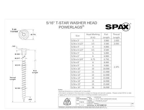 SPAX 5/16" x 10" Exterior Washer Head Structural Wood Lag Screws Powerlags Torx T-Star (150 EA) Bulk Pail Bit Included Heavy Duty Rust Resistant - size: 5/16" x 10"