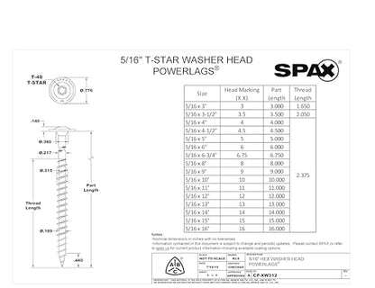 SPAX 5/16" x 10" Exterior Washer Head Structural Wood Lag Screws Powerlags Torx T-Star (150 EA) Bulk Pail Bit Included Heavy Duty Rust Resistant - size: 5/16" x 10"