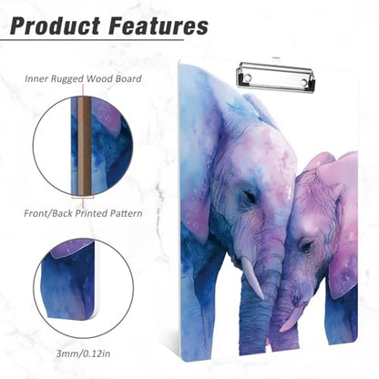 Rimilak Wood Clipboard, 8.5x11 Hardboard Clip Board, Elephant | Fun Design, Cute Custom Pattern, 9 x 12.5 in Letter Size for Classroom, Teachers, Kid, Woman, School & Office Supply - color: Elephant