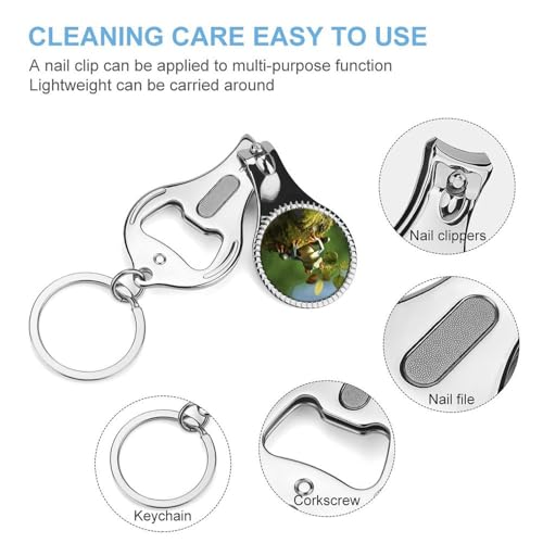 Peace Frog Tree Metal Nail Clipper, Nail Cutter with File & Bottle Opener Keychain for Men Women, Portable Nail Tool for Travel Outdoor Daily Use