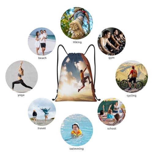 Rock Climbing Sports Drawstring Backpack Draw String Bag Waterproof Sports Bag Gym Cinch Bags for Women Men, Small, Black - size: Small