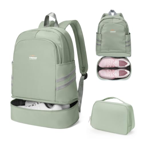 coofay Gym Backpack for Women, Sports Backpack with Shoe Compartment | Small Gym Bag with Toiletry Bag, Waterproof Beach Backpack, Lightweight Travel Backpack for Dance, Volleyball, Workout - color: Light Green-set, size: Small