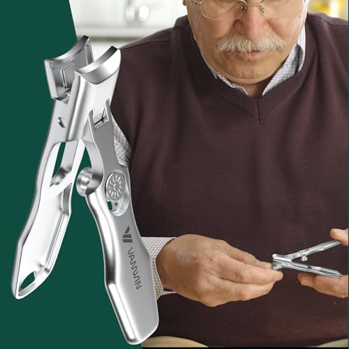 German Nail Clippers for Men Thick Nails, VANWIN Toenail Clippers for Seniors Large Wide Jaw Opening, Heavy Duty No Splash Fingernail Clipper with Safety Lock Nail Clippers with Catcher for Women - style: Silver