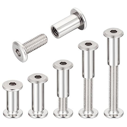 100 Sets Silver M6x15mm Furniture Bolts Metric Hex Screw Bit Set Metal Deck Screws for Furniture Screw Socket Cover Wood Socket Cap Bolt Kit - size: M6x15mm