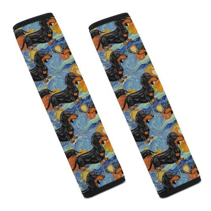 2PCS Dachshund Starry Night Seat Belt Shoulder Pad Soft Padded Harness Pads Strap for Adults and Children, All Vehicles, Anti-Slip Pad - color: Pattern 667